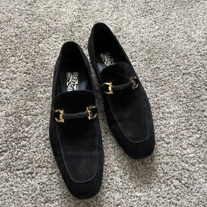 Ferragamo mens cross Gancini braided loafers - Black Suede